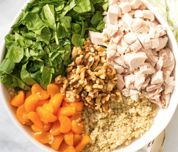 QUINOA CHICKEN SPINACH SALAD WITH HONEY LIME VINAIGRETTE