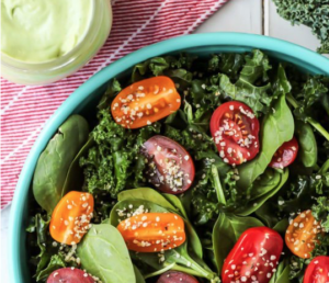 SIMPLE KALE SPINACH SALAD WITH AVOCADO GREEN GODDESS DRESSING