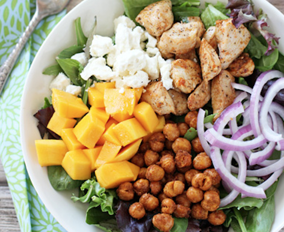CHICKEN, CHICKPEA AND MANGO SALAD WITH CUMIN LIME DRESSING