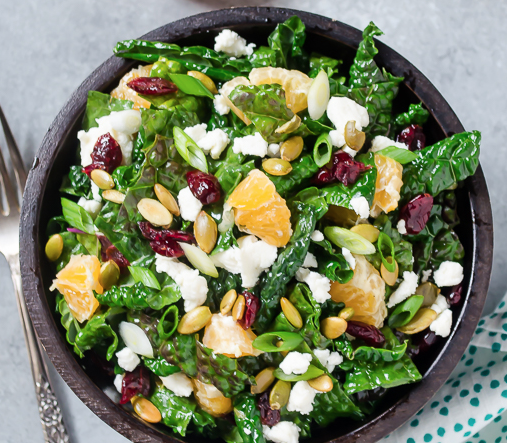 KALE SALAD WITH GOAT CHEESE, CRANBERRIES AND ORANGE