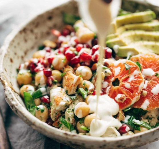 winter spa salad with lemon chicken