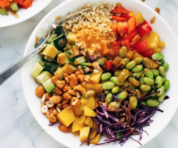 quinoa crunch salad with peanut dressing