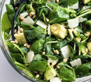 BABY KALE AVOCADO SALAD RECIPE WITH LEMON GARLIC VINAIGRETTE & PARMESAN