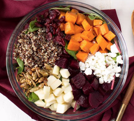 ROASTED SWEET POTATO, BEET, APPLE AND QUINOA SALAD