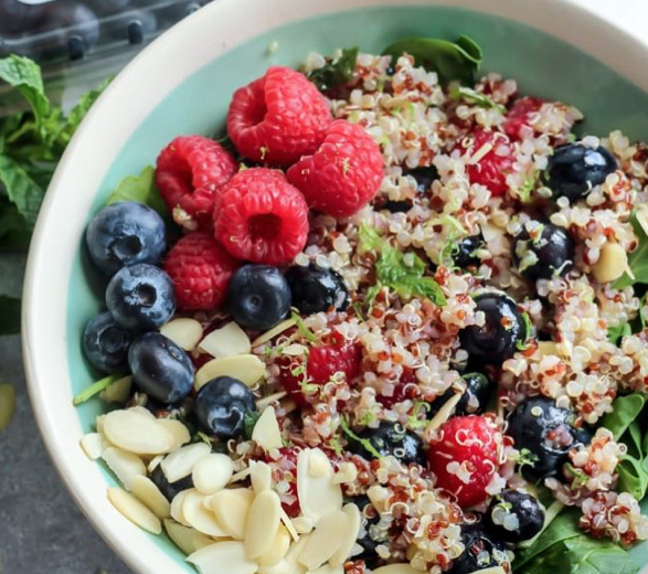 Honey Lime Berry Quinoa Salad with mint