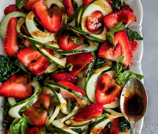 Kale Strawberry Cucumber Salad with balsamic reduction