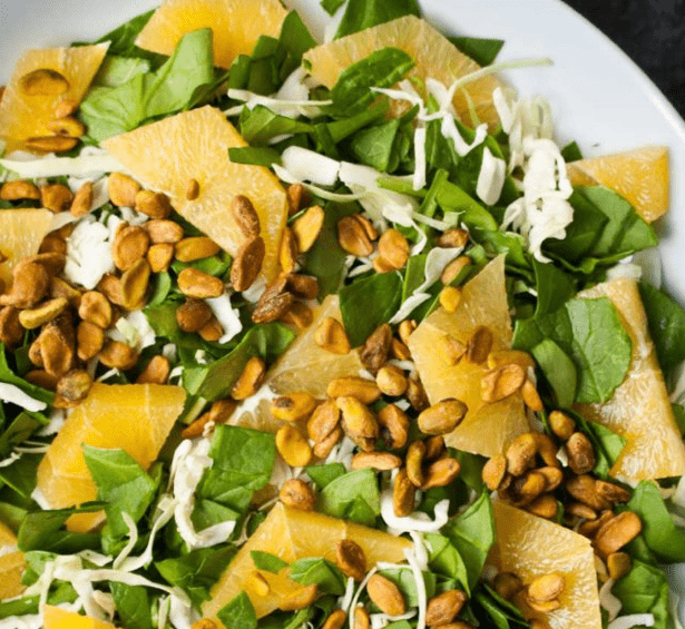 SPINACH & GREEN CABBAGE CITRUS SALAD W: PISTACHIOS