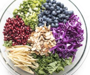 Keto Pomegranate + Blueberry Kale Salad